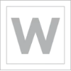A gray letter W sits centered in a light gray square border on white.